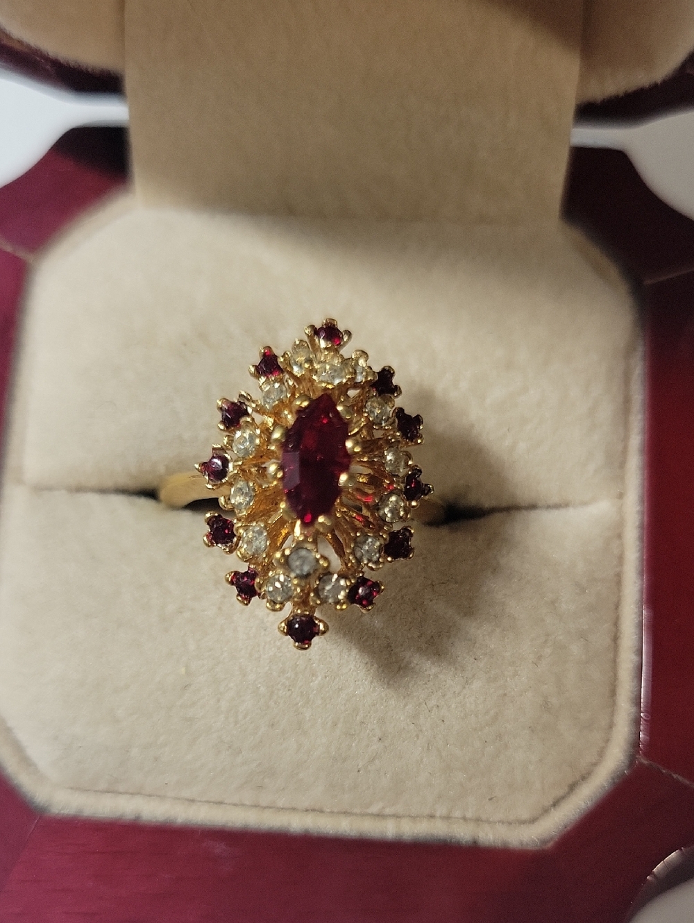 Gold Plated Ring with Red and Clear Stones - Women Jewelry